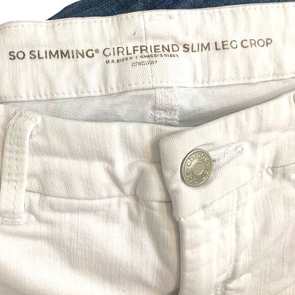 Chico's White Jeans 1 US8 M So Slimming Girlfriend Mid Rise Crop Coastal Cowgirl - Picture 6 of 7